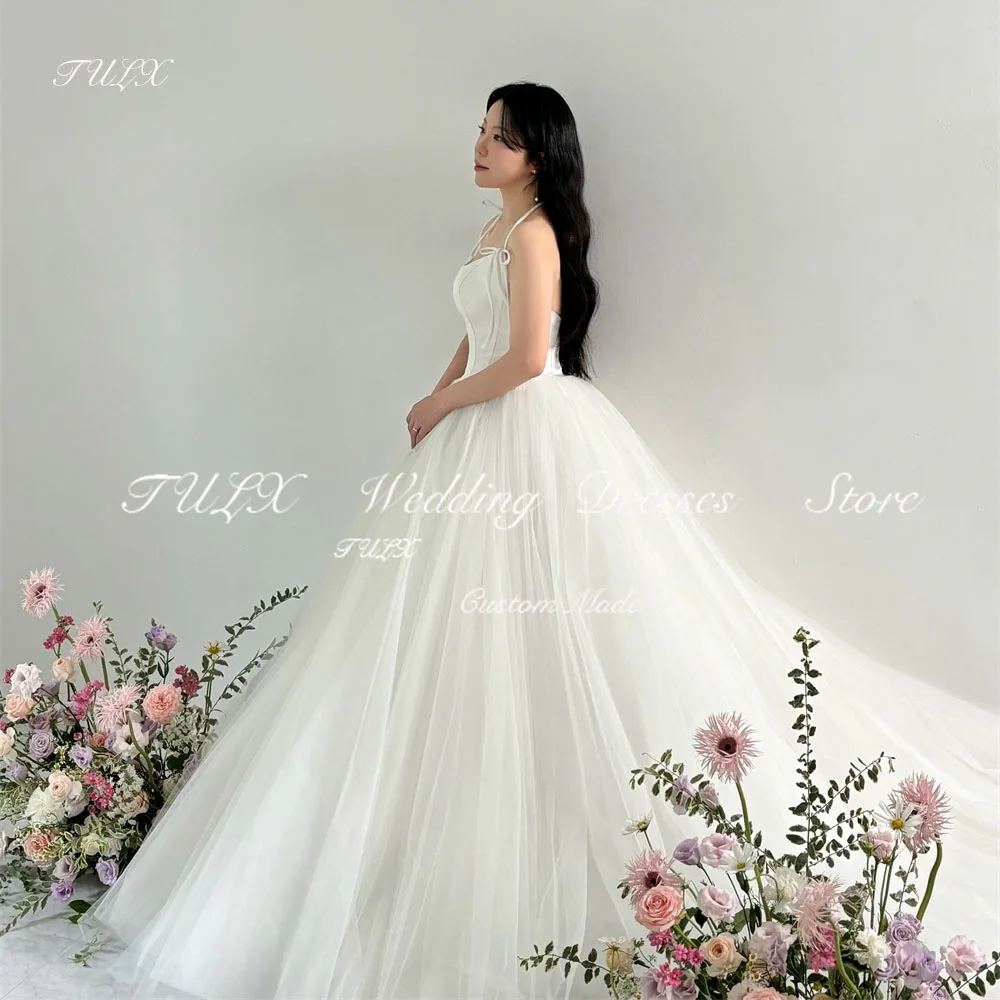 

TULX Princess Ivory O Neck Strap Korea Puffy Wedding Photo Shoot Dress A line Long Tulle Bridal Gowns Corset 웨딩드레스 Customized