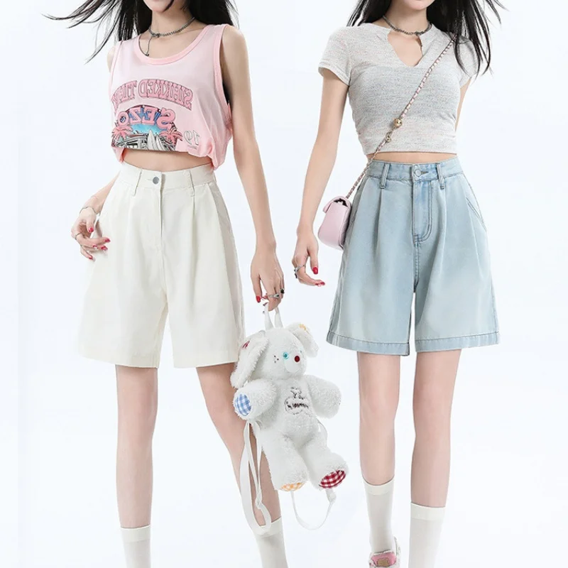 

Tencel Thin Section Jeans Five Pants Female Summer New Loose Thin Small Cool 5 Pants Casual Pants Straight Pants Wide Leg Pants