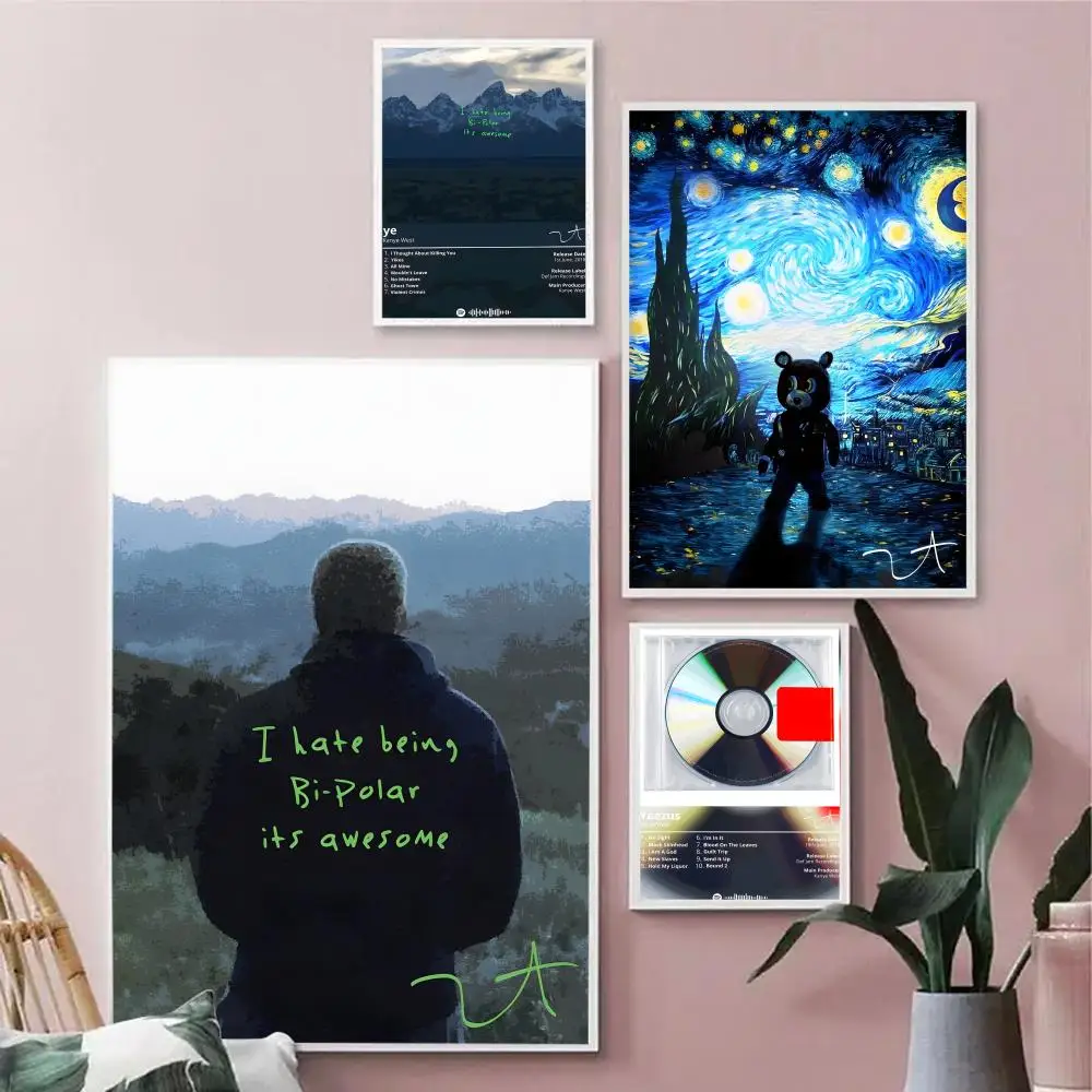 

Singer A-K-K-Kanye W-West Anime Painting Calligraphy HD Waterproof Canvas poster Art: Aesthetic Wall Decor Home,Bar & More