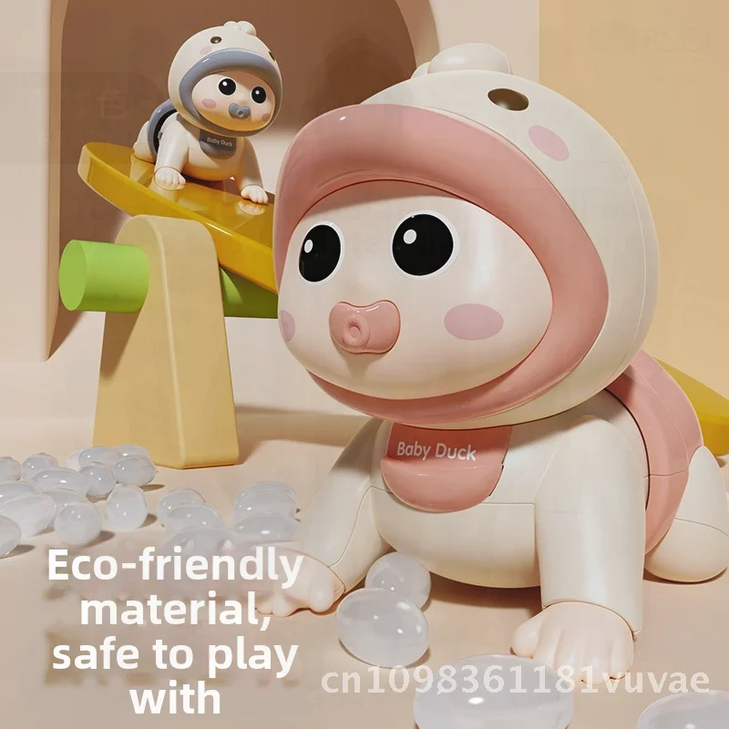 Elektryczna zabawka dla niemowląt do raczkowania z muzyką i funkcjami edukacyjnymi dla dzieci w wieku 6-8 miesięcy, wczesna edukacja, rozwój, różowy/niebieski