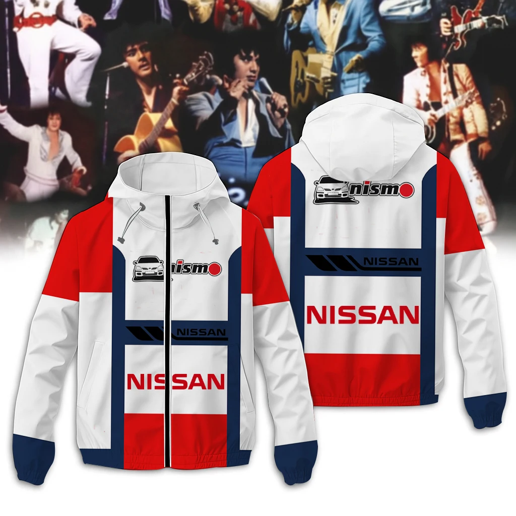 2025 3D Nissan printed zipper jacket with bold geometric stripe design, men's autumn outdoor sports jacket