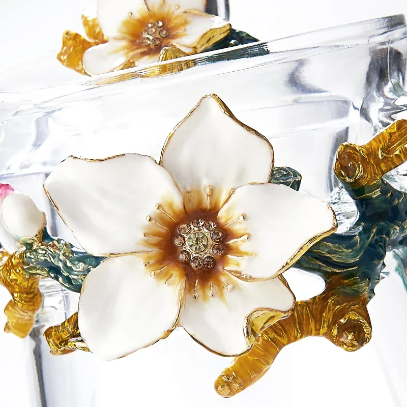 Gift box Luxury Chinese style, enamel flower glass, coffee cup set, teapot teacup set, coffee tea set