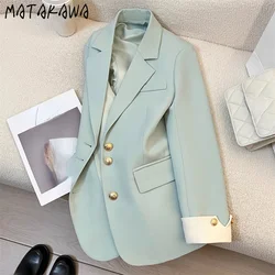 Matakawa Vrouwen Blazers Contrast Kleur Koreaanse Mode Lente Herfst Chique Blazer Feminino Zoete Eenvoudige Elegante Ropa De Mujer