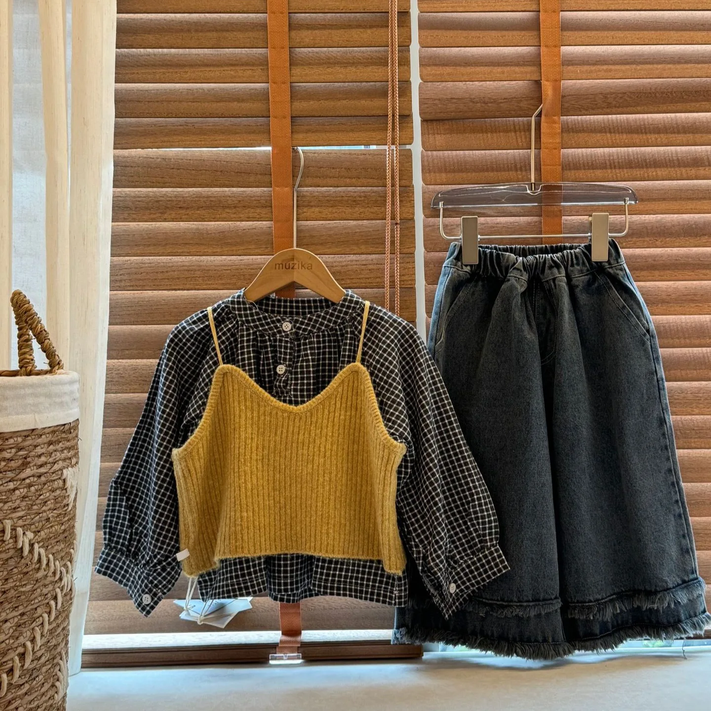 

Kids Baby Girls Set Korean 2025 Autumn Long-sleeved Plaid Toddler Kids Girls Elastic Waist Children Girls Ankle Length Pants