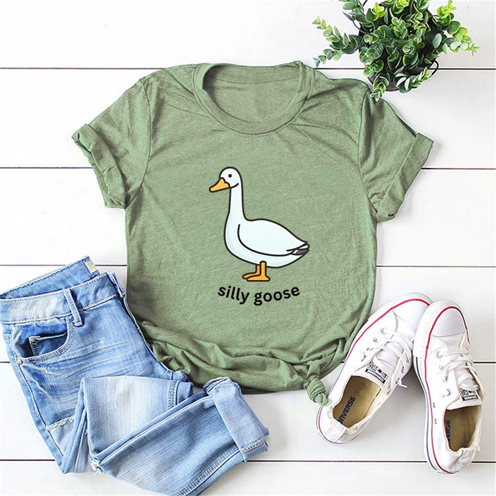 Silly Goose T-Shirt Cute Goose Short Sleeve Shirts Silly Goose University Shirt Funny Goose Tee Unisex Trendy Summer Casual Tops