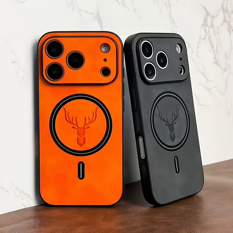 Funda de Lujo de Cuero PU con Diseño de Ciervo para iPhone 17 13 12 11 Pro Max 16 15 14 Plus 16E, Compatible con Carga Inalámbrica Magnética Magsafe