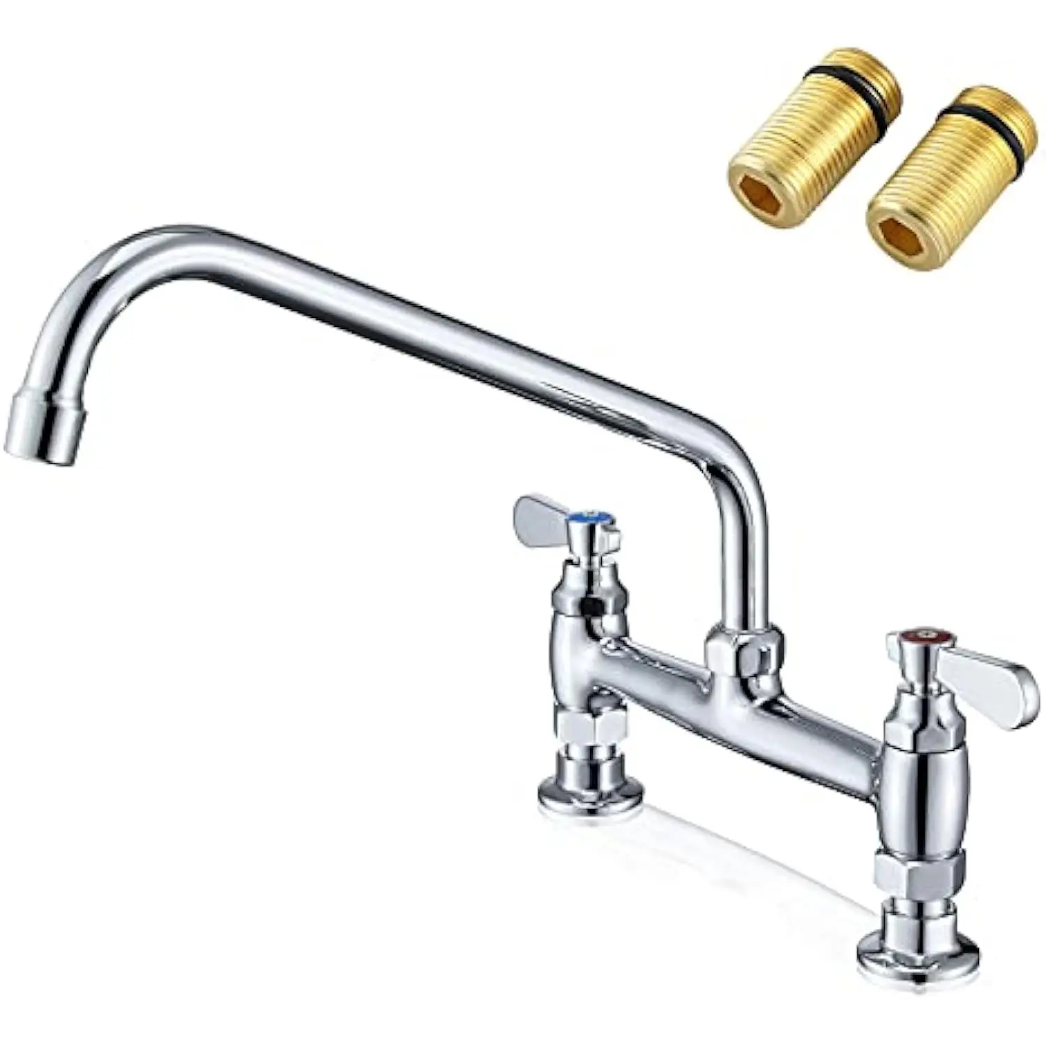 

Deck Mount Commercial Sink Faucet 8 Inch Center with 12 Inch Swviel Spout Kitchen Faucet for Restaurants Laundry Room Utility