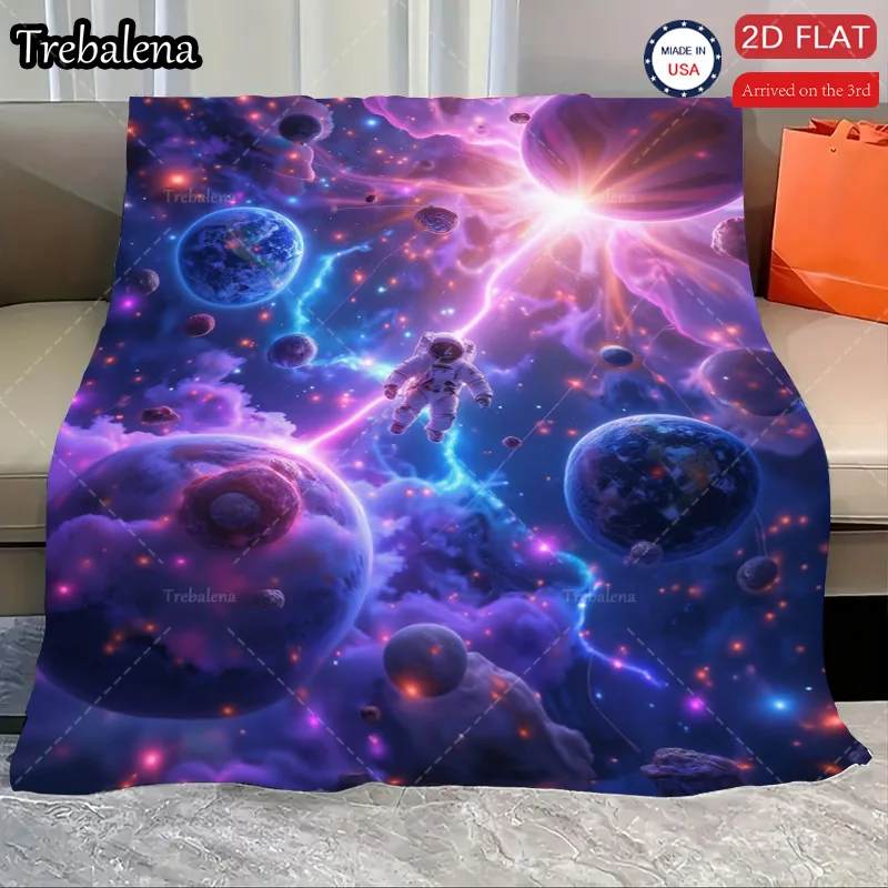 

Flannel Blanket-Soft Lightweight All-season Space Adventure Astronaut Planets Baby Blanket Soft Cozy For Kids