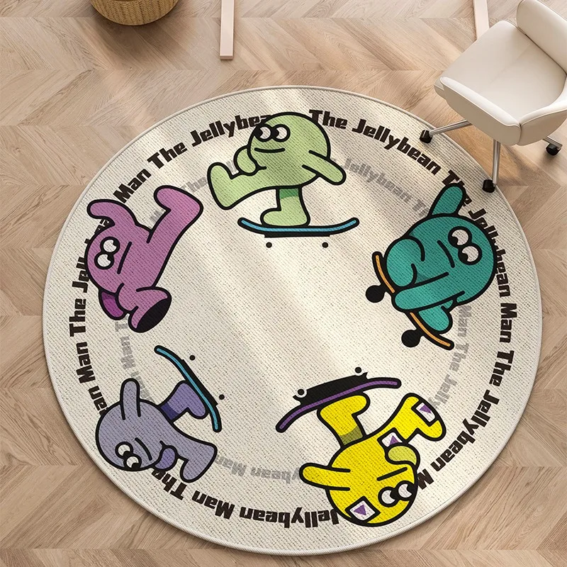 Round Carpet for Living Room Cartoon Style Children's Bedroom Floor Mat Computer Desk Chair Foot Mats Soft Fluffy Large Area Rug