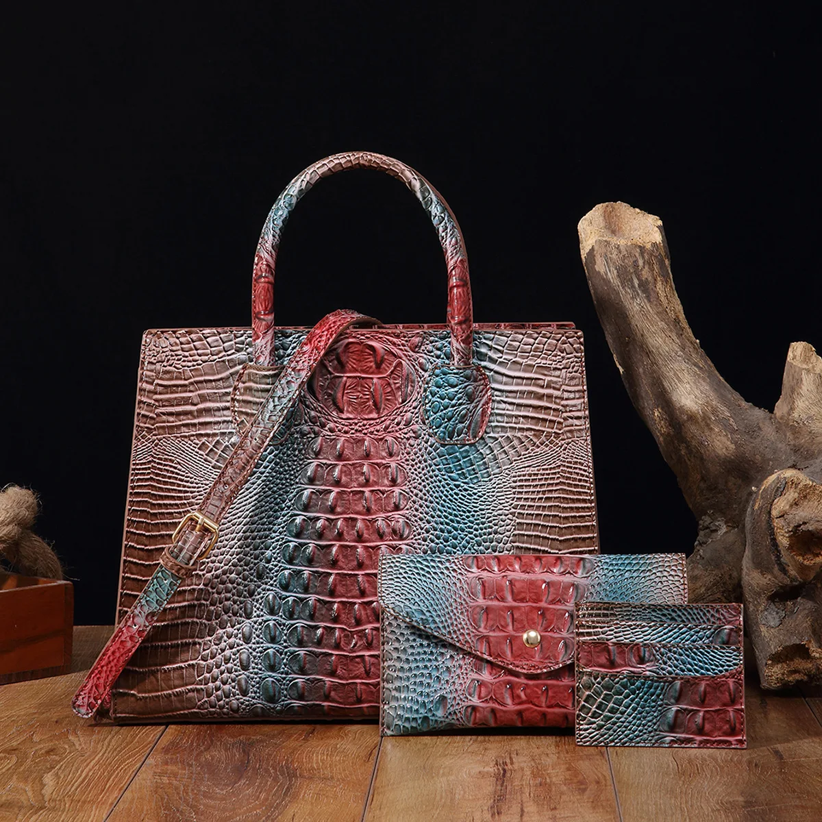 Fashion designer luxury bag Crocodile Pattern Embossed Leather 3pcs/Set High-End Luxury Handbag coin purse Card bag bolsos vip