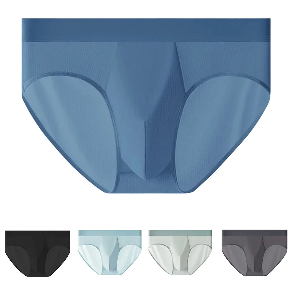 Lightweight Men Ice Silk Breathable Mesh Underwear Middle Waist Man Lingerie Underpants Comfortable Intimate Briefs