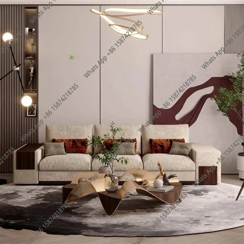 Furniture villa model room household high-end special-shaped designer solid wood stainless steel coffee table