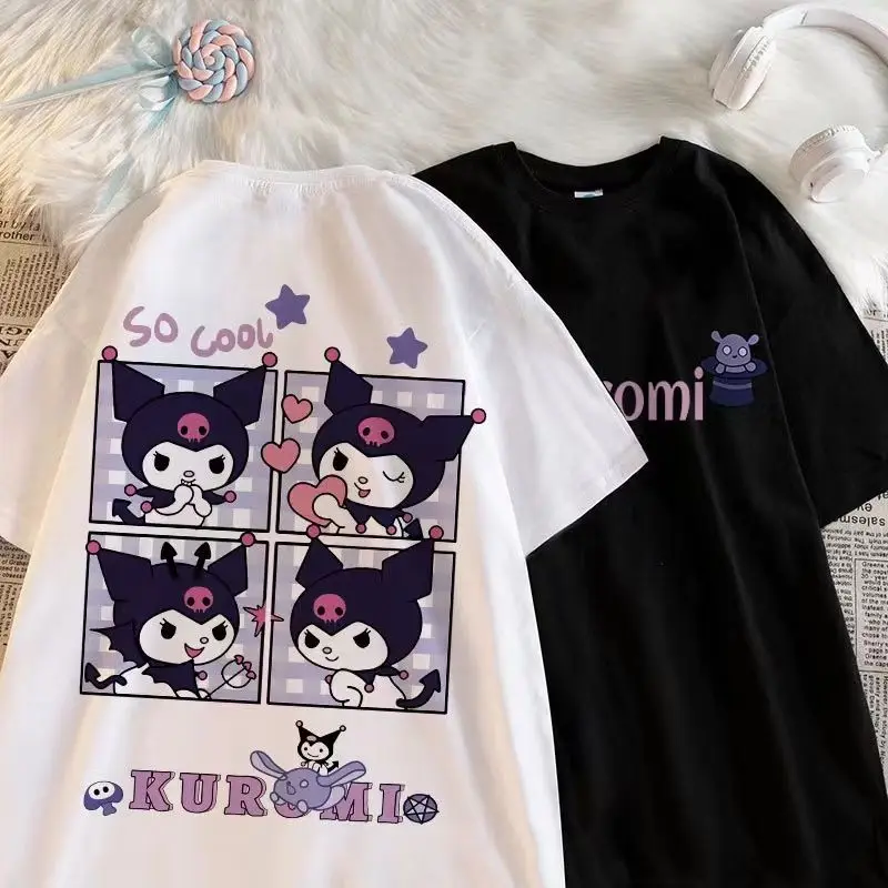 

Sanrio Kawaii аниме Kuromi Милая мультяшная футболка с коротким рукавом Новая летняя свободная тонкая хлопковая футболка подарок на день рождения