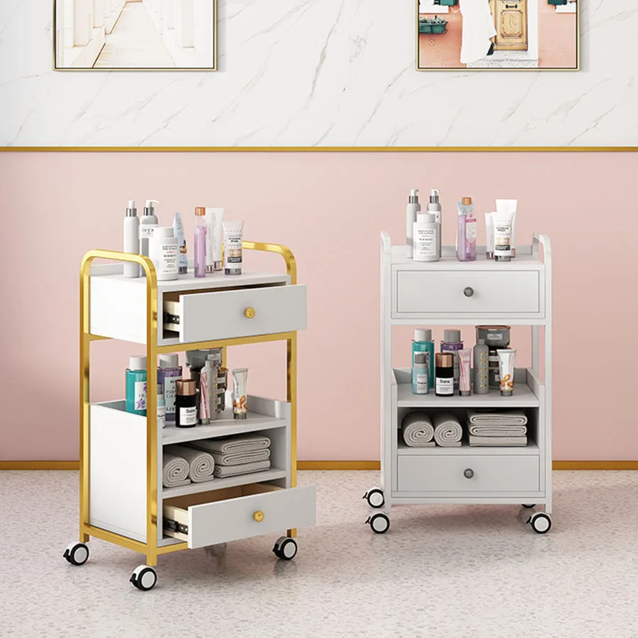 Luxo Iron Salon Handcart com rodas, Ferramenta moderna da beleza do prego, Rack simples do carro, Mobiliário comercial, GY50GP