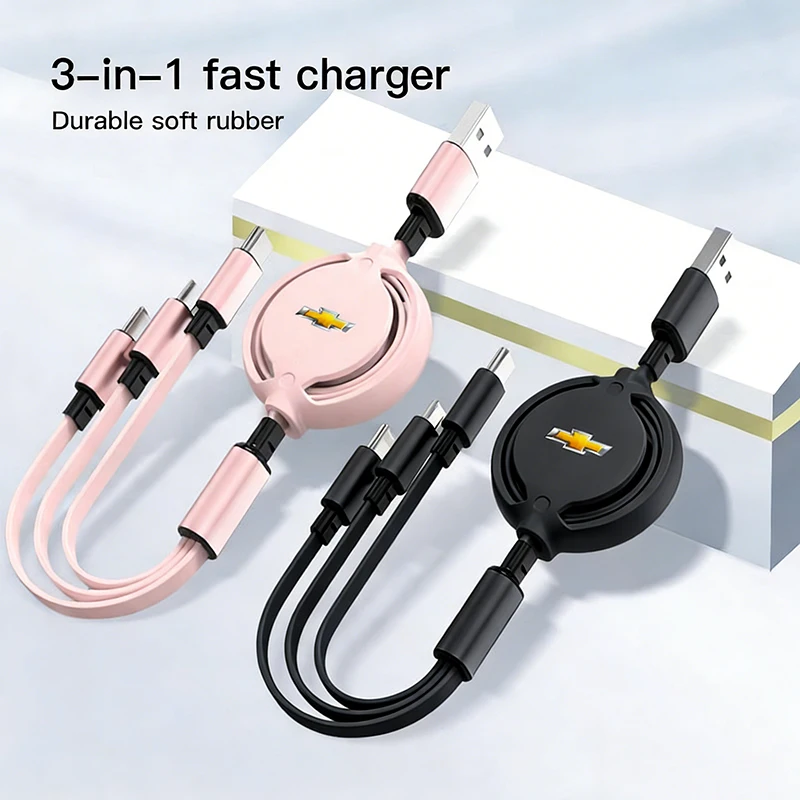 Cable de datos retráctil 3 en 1, accesorios de carga rápida para Chevrolet Cruze Sonic Silverado Trax Camaro Captiva Equinox Malibu