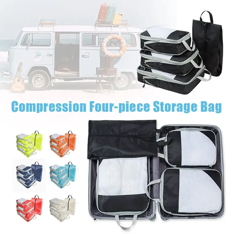 

Travel Pure Color Four Specifications Mesh Luggage Organiser Packing Cubes 4Pcs/set Compression Suitcase Bags