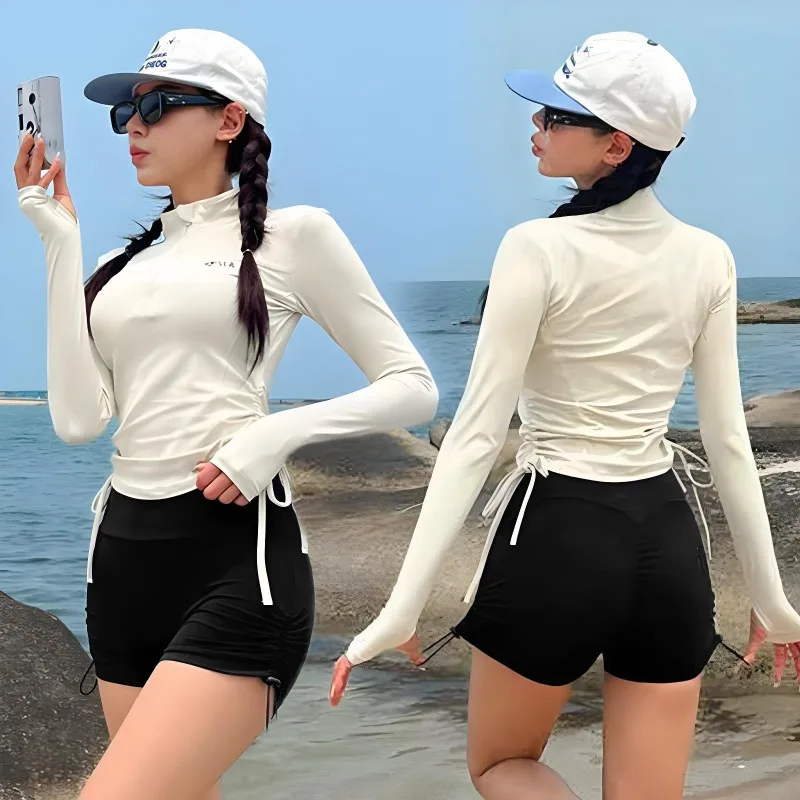 Student Women's Conservative Split Swimsuit Long Sleeve & Pants Sunscreen High-end Slimming  Tummy-Hiding Hot Spring
