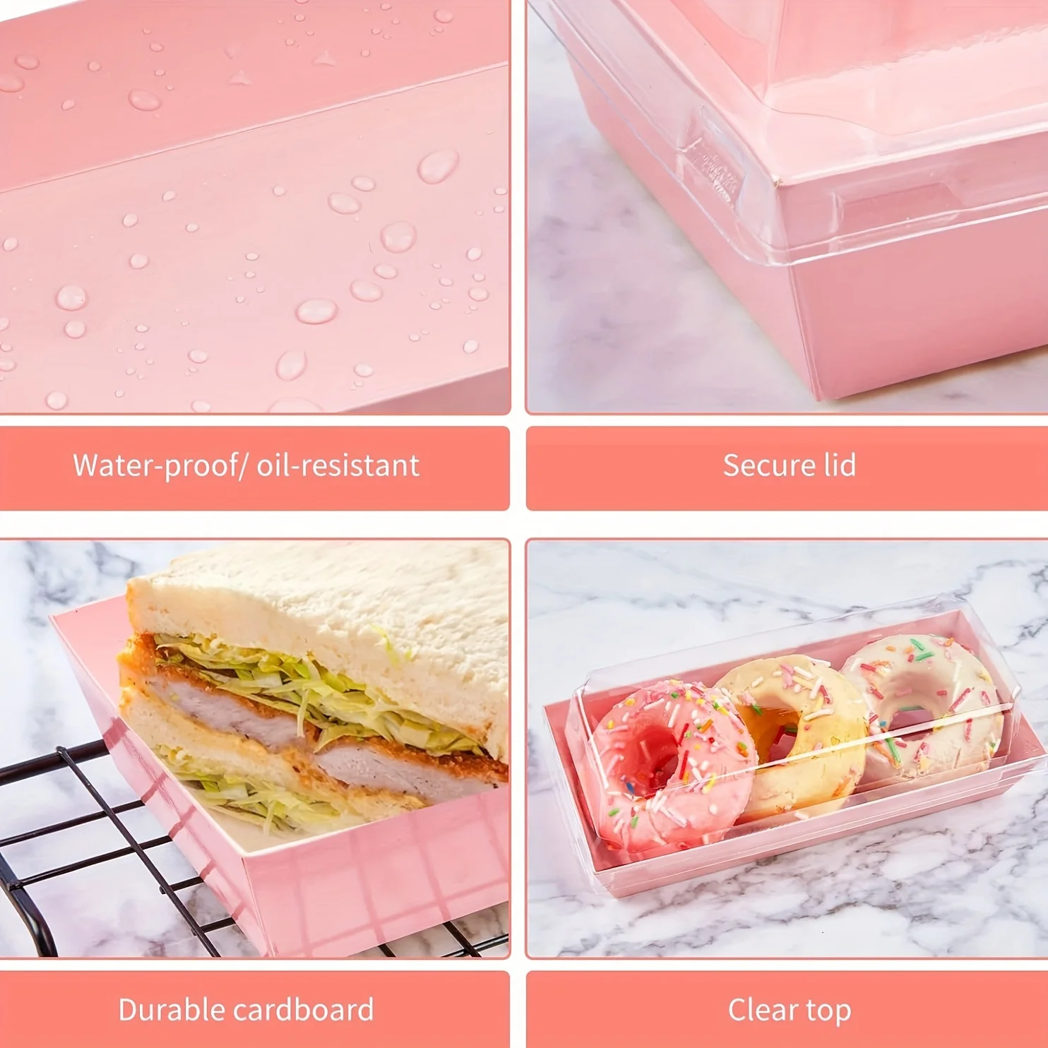 50pcs Baking Rectangular Paper And Plastic Box, For Rolled Cake, Sandwiches, Bacon, Scallops, Disposable Pastry Packaging Box Wi