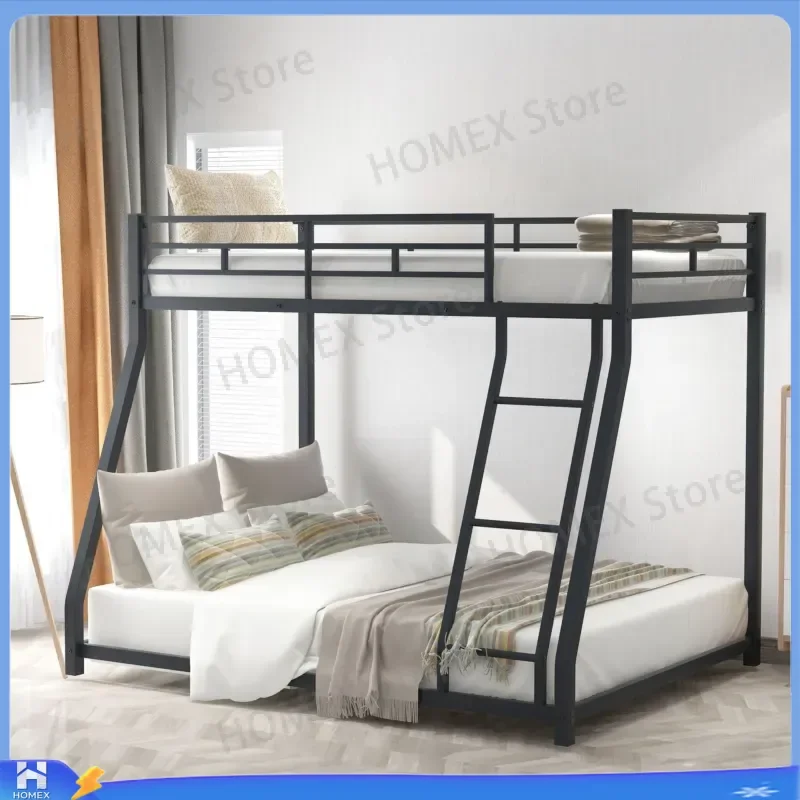 American Style Iron Wood Loft Bed Frame Bunk Bed with Desk Underneath Space Saving Children Bedroom Furniture Heavy Duty