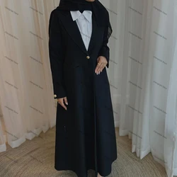 Giacca da donna elegante Dubal Abaya di lusso Giacca da 1 pezzo con un bottone Tinta unita personalizzata Risvolto Abiti da ufficio musulmani formali