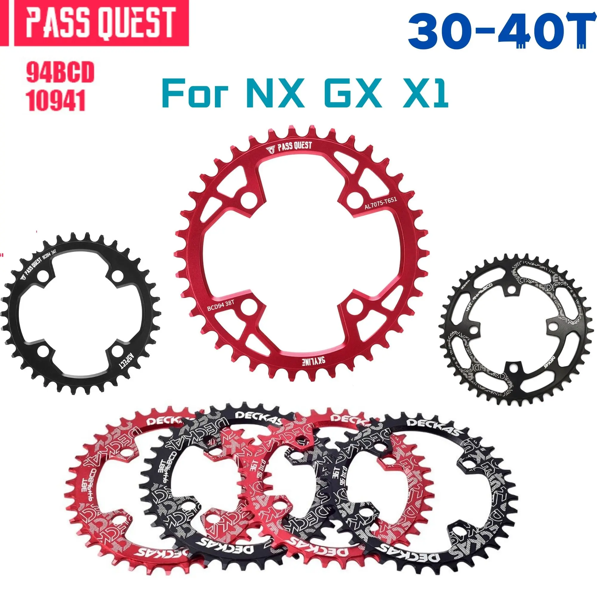 

PASS QUEST Bicycle ChainWheel 94BCD For NX GX X1 30/32T/34T/36T/38T/40T Bike Chainring MTB Mountain Bike Chainwheel Crown BCD 94