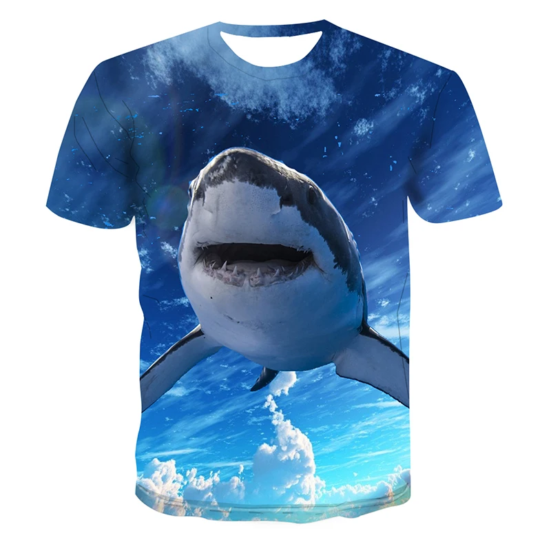 Summer Fashion Fishing Clothes Shark 3D Printed T-shirt Men and Women Hip-hop Short-sleeved Top XS-5XL