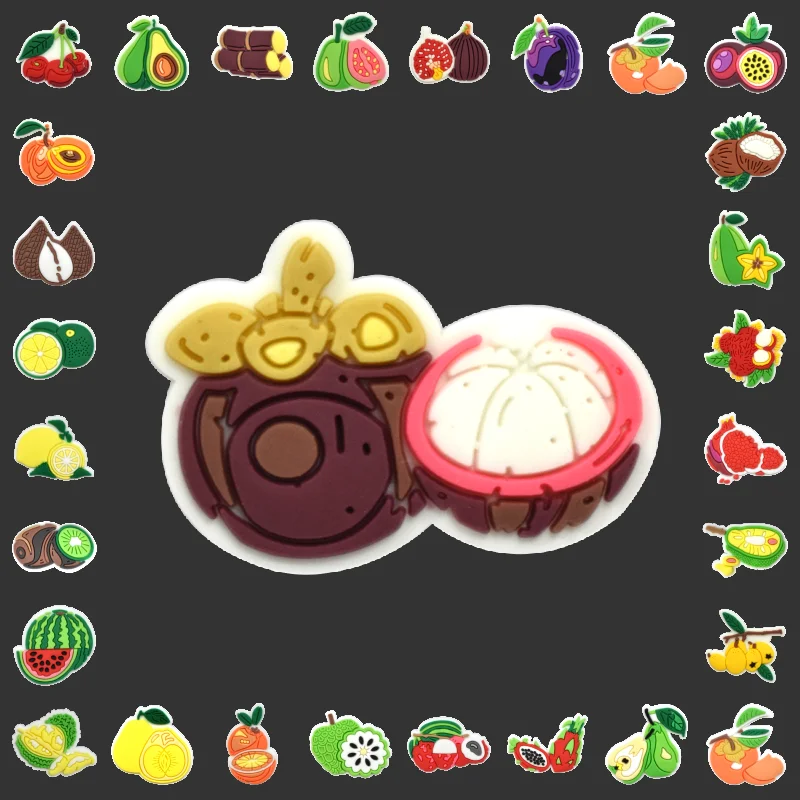 

10 pcs Tomato Durian Avocado Pitaya Lychee Mangosteen Haw Pomegranate Fig Carambola Fruit Series For Shoes Wristband Charms