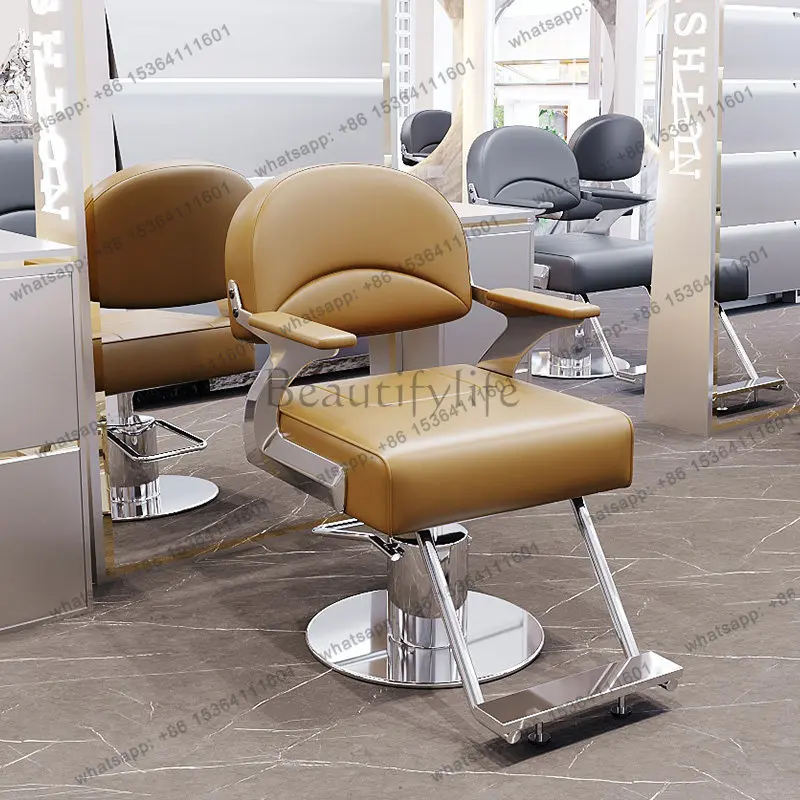 YJ Italian Aesthetic Barber Chair With Footrest Specialty Rotating Leg Metal Barber Chair Premium Glamour Silla Barberia Furnitu