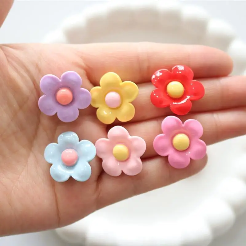 Shiny 22x22mm Flower Series Miniature Flat Back Resin Cabochons For Hairpin Scrapbooking DIY Home Decor Craft Accessories 10PCS