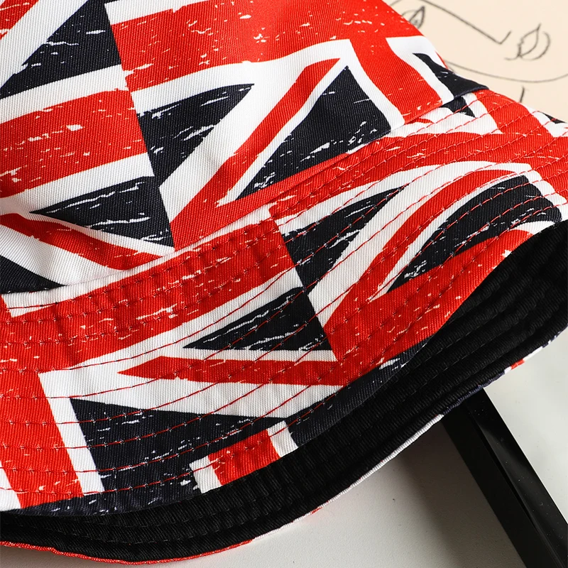 Summer Flag Union Jack Double-sided Bucket Hat Women Men Panama Caps Outdoor Foldable Wide Brim Sun Hat Unisex Hip Hop Cap