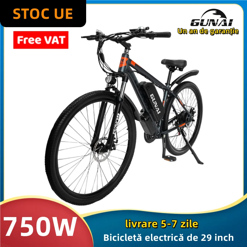 750W Electric Motorcycle Bicycle, GUNAI 29Inch Off-road Type Mountain Electric Bike 21Speed Adult Bike,48V15Ah Battery EU STOCK