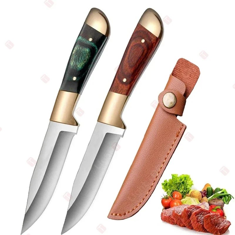 Stainless Steel Boning Knife Meat Cleaver Fruit Peeling Slicing Knife Meat Knife Roasted Whole Lamb Steak Knife with Knife Cover