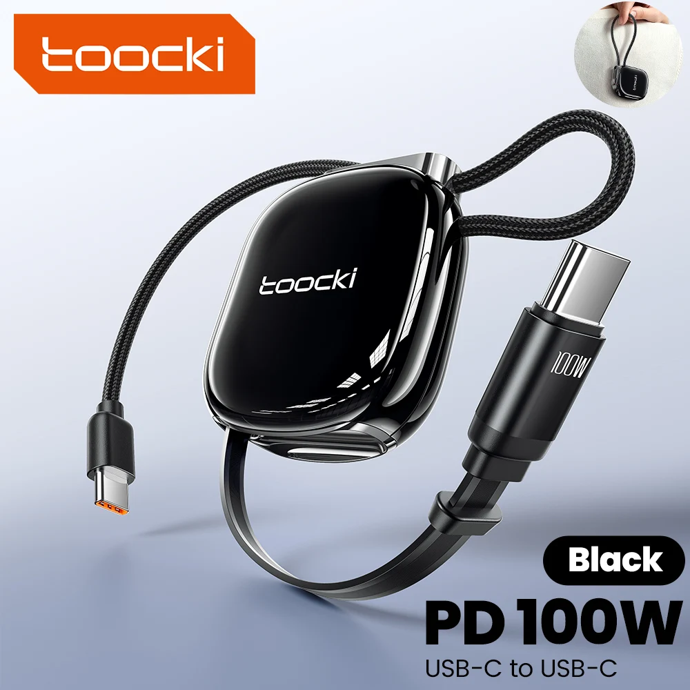Toocki 100W High Power Retractable USB C to C Cable for Samsung S26 iPhone Braided Lanyard Design Fast Charging Type C Data Cord