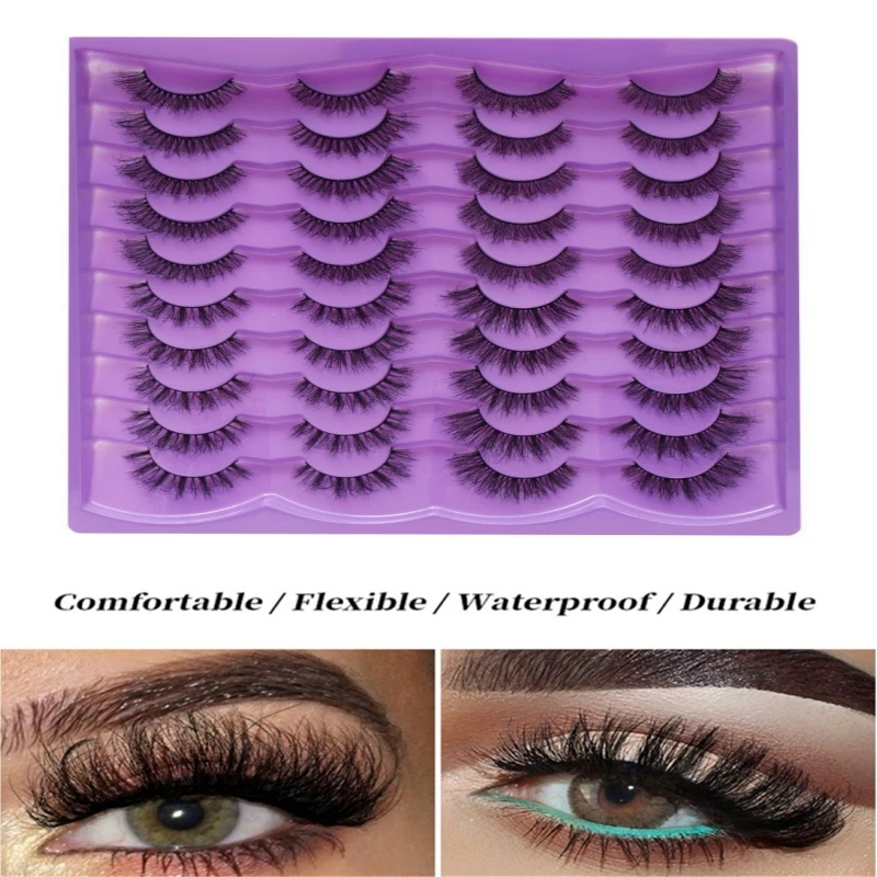 ขนตาปลอมแบบหนาฟู 20 คู่ เนื้อสัมผัสแบบฟูฟ่อง ให้ลุคหนาแน่น สไตล์การ์ตูน อุปกรณ์แต่งหน้าขายส่ง