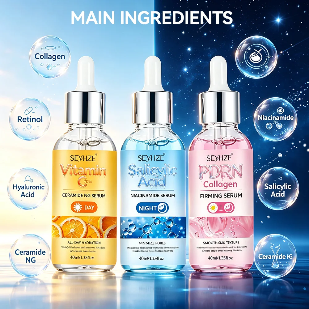 SEYHZE Day & Night Firming Moisture Serum 3pcs，Collagen, Salicylic Acid, Niacinamide. Brightens,  firms, hydrates, evens tone. 7