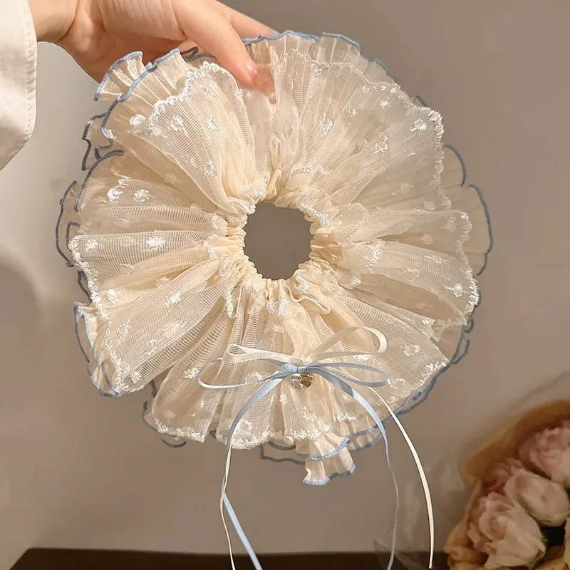 

Oversized Lace Hair Scrunchie For Women Double Layer Ruffled Elastic Hair Bands Bow Hair Tie Headwear Accessories For Ponytail