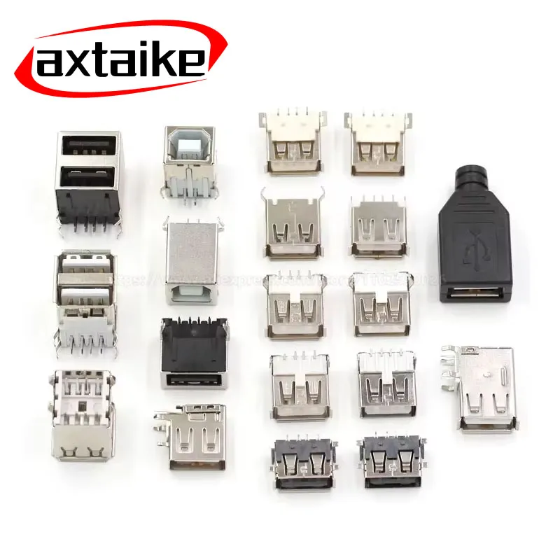 10Pcs USB Type A Standard Port Male Female Solder Jacks Connector PCB Socket SMT DIP 90/180 degrees Double USB2.0 USB-A DIY kit