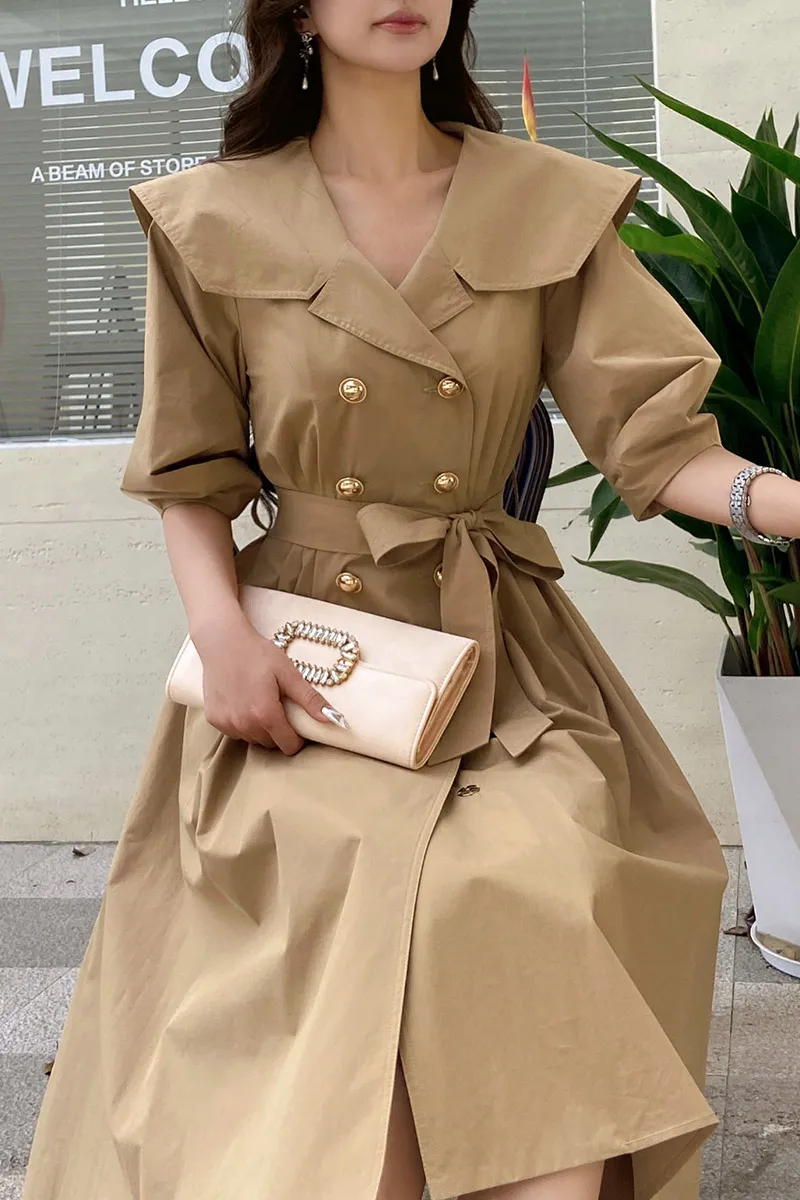 

Summer Solid Dress Women's Dress Double-Breasted Dress Trench Coat Knee-Length Skirt Y2K 2025 New DABUWAWA DA1BDR008