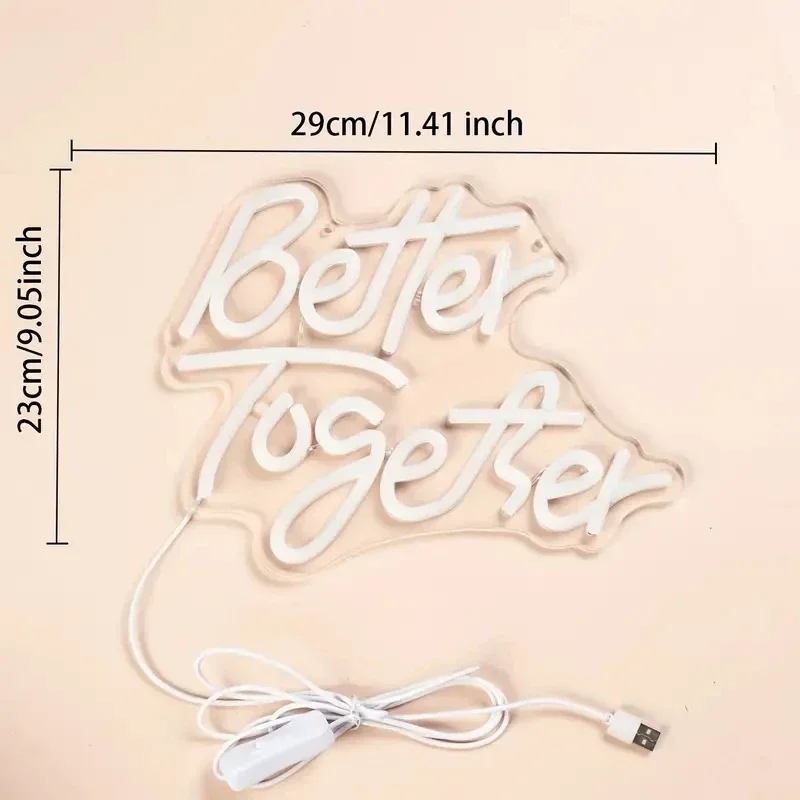 Better Together Neon Sign for Wall Decor,USB Powered Led Sign, Reusable Better Together Light Up Sign for Engagement Party