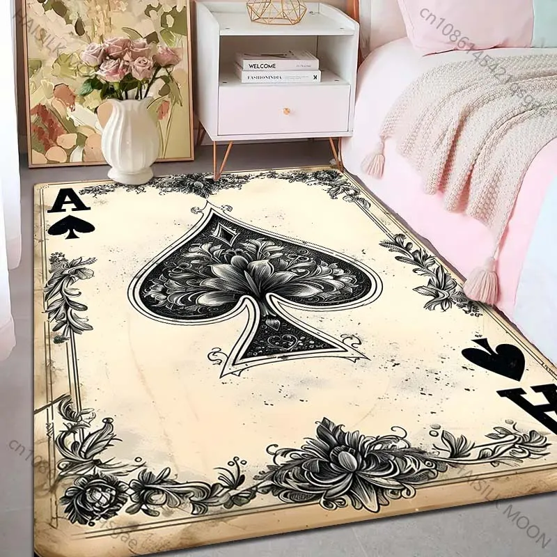 Ace of Spades intricate design Pattern Rug Carpets for Bedroom Living Room Sofa Mat Creative Door Mat Cloakroom Home Decor
