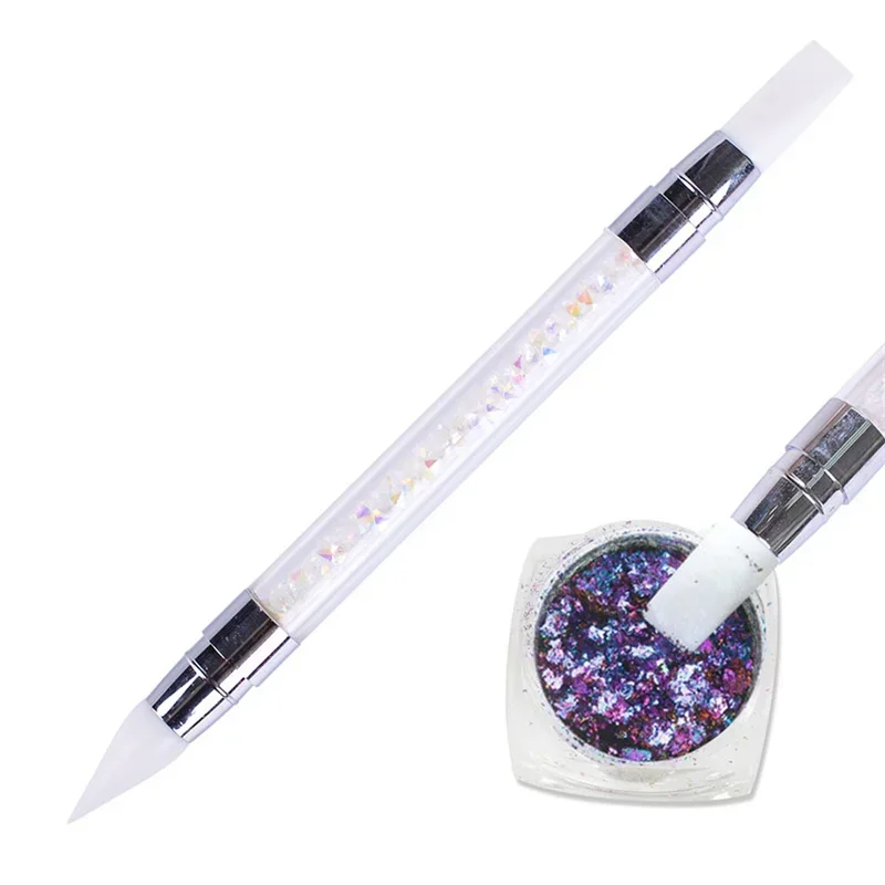 Dual-ended Silicone Nail Art Carving Pen Nail Art Brush Carving Mirror Glitter Powder Dotting Painting Nail Pen Manicure Tools
