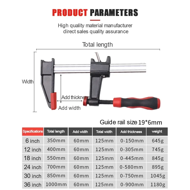 FUTE 24/30/36 Inch Wood Working Clamps Adjustable Bar Clamps Woodworking Quick Clamps F Clamp Fixture Home DIY Hand Tool