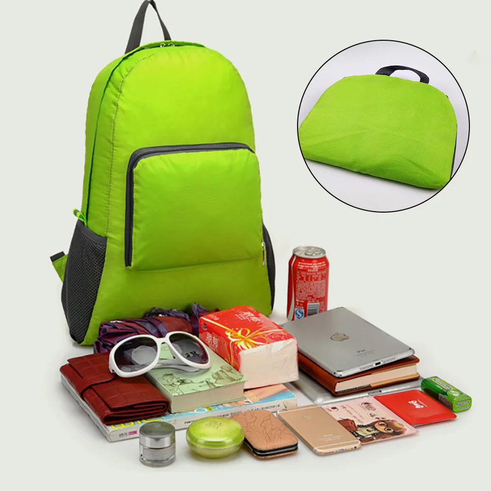 Viagem ao ar livre leve portátil dobrável mochila amor impressão dobrável saco verde ultraleve pacote para mulheres caminhadas daypack