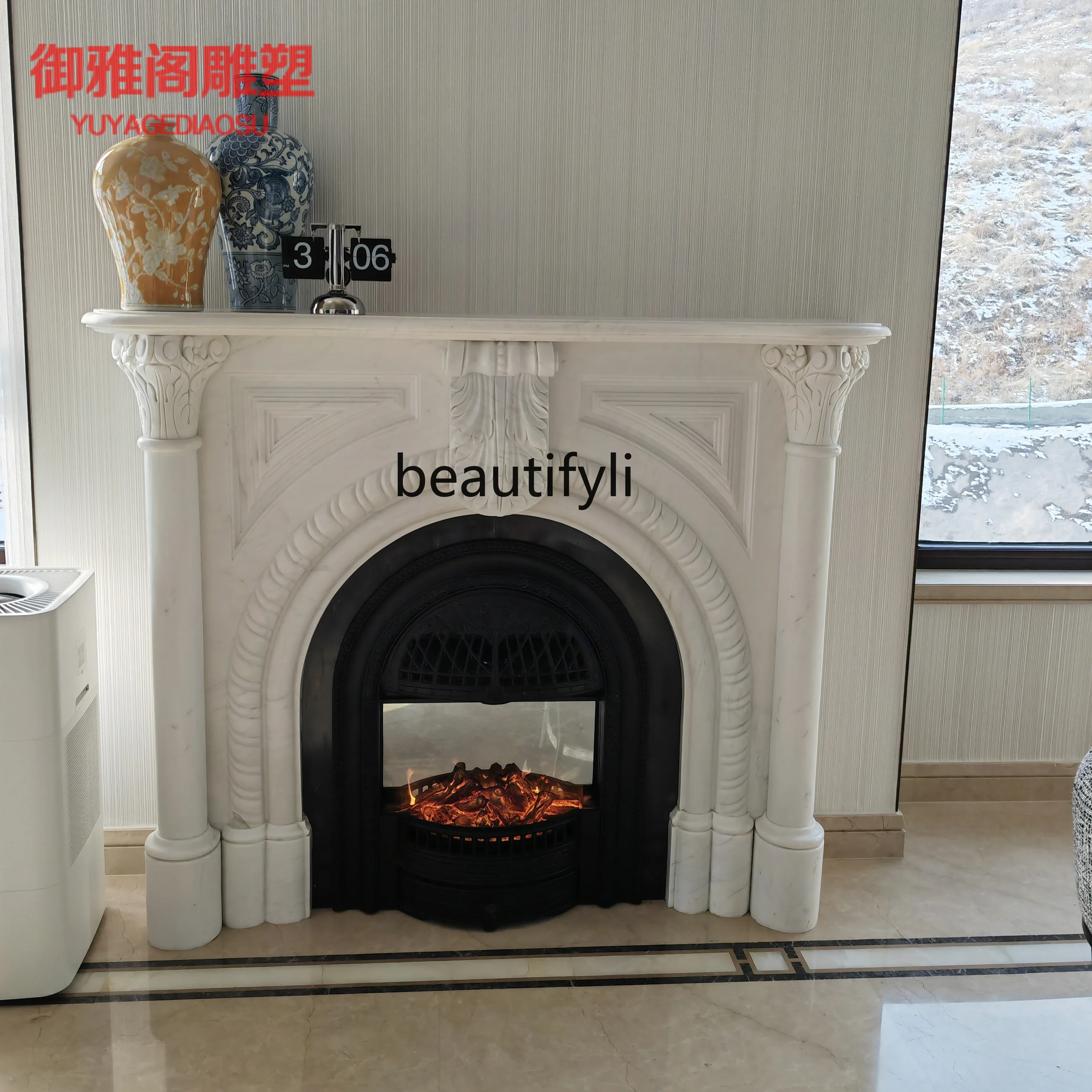 Y183Marble mantel European arch interior decoration cabinet white marble stone customization