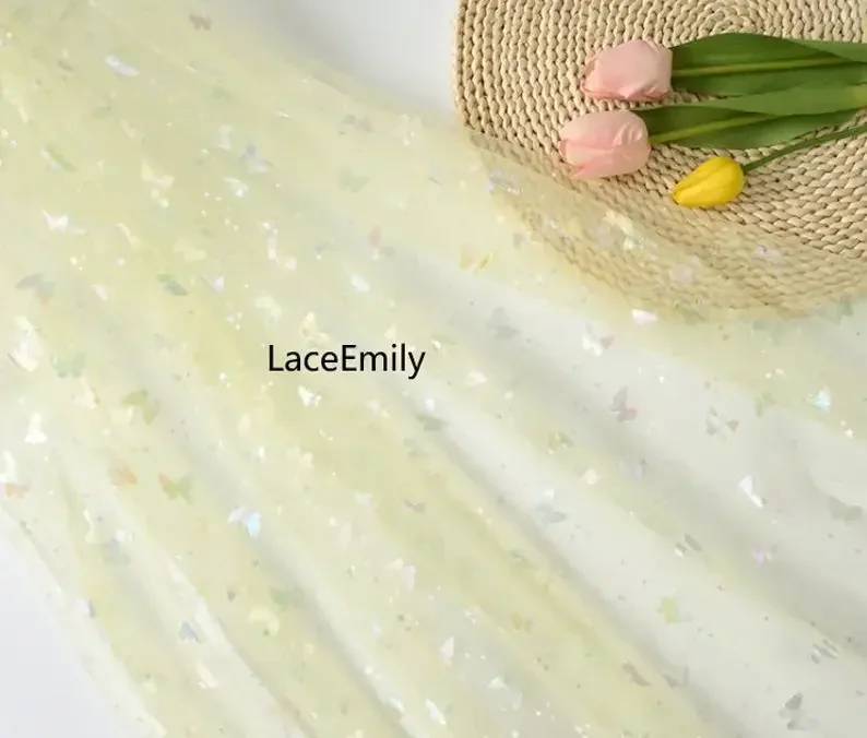 13 Colors Multicolored butterfly print lace fabric butterfly star soft tulle For Girl Dress Tutu Dress Wedding Dress Bridal