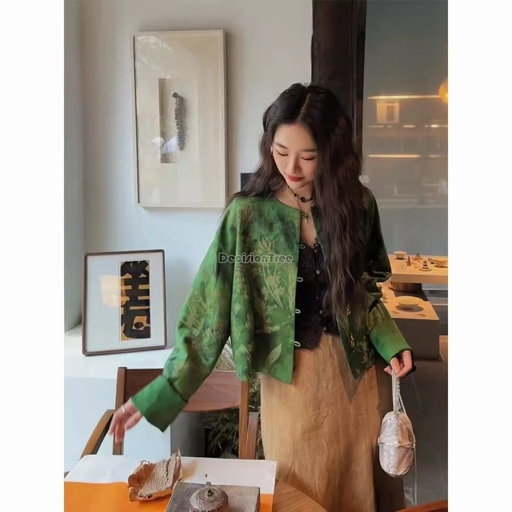 2026 new retro chinese ethnic style tang suit top temperament floral printing lady party coat casual daily loose button outwear