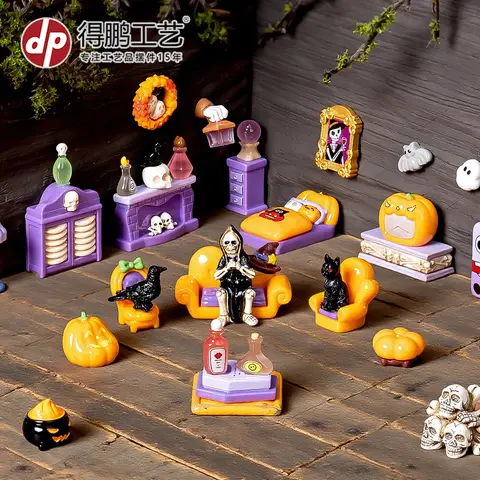 10Pcs Mini Halloween Skeleton Pumpkin Bones Ornaments Micro Landscape Creative Miniature Figurines DIY Home Desktop Decor Gifts
