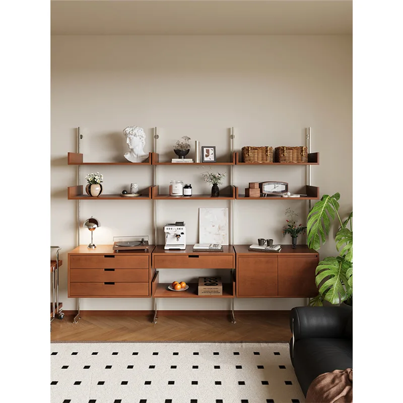 Medieval Bauhaus Metal Solid Wood Wall Rack Living Room Wall Storage Nordic Retro Wall System Combination