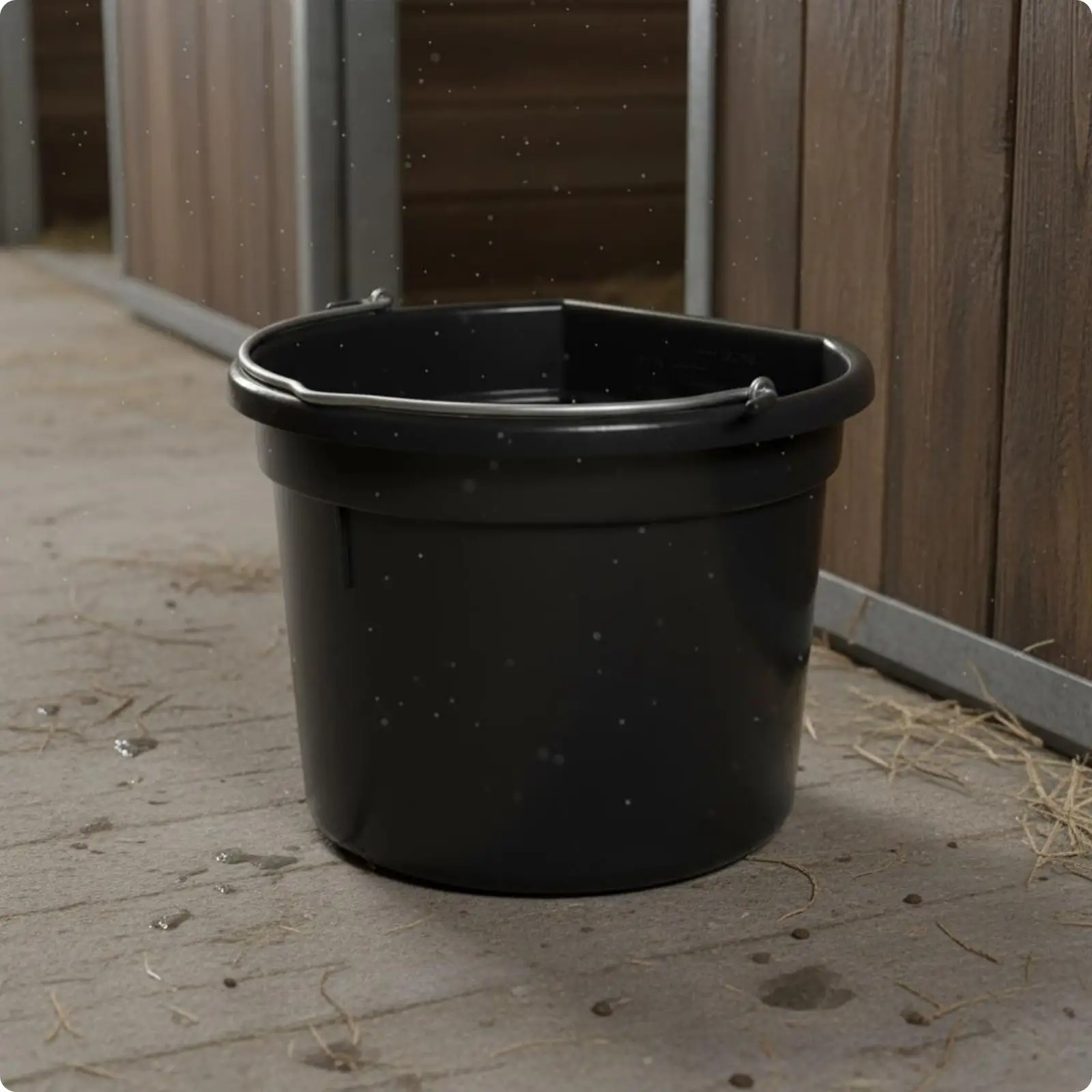 Durable Plastic Stall Bucket with Metal Carry Handle and Interior Level Marks for Horse Feeding Watering