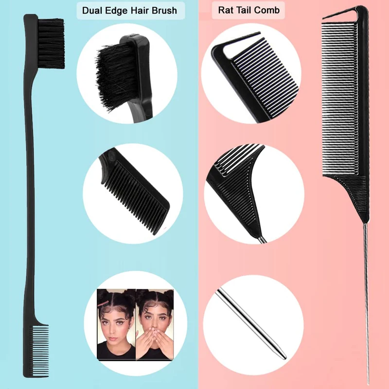 10pcs Hair Styling Comb Set Teasing Hair Brush Triple Teasing Comb Rat Tail Combs Edge Brush Hair Tail Tools Braid Tool Loop